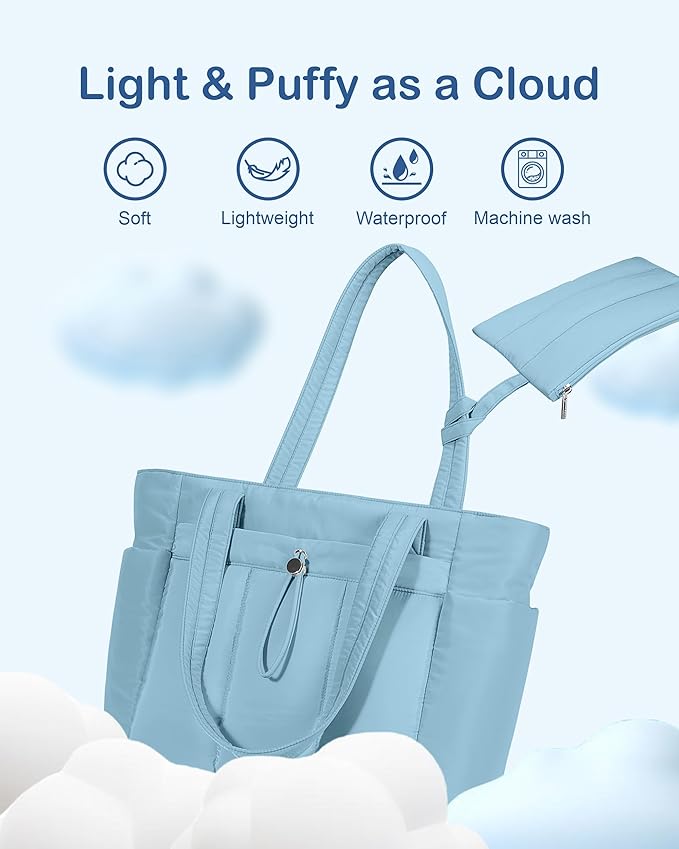 TOPDesign Puffy Tote Bag for Women with Cup Holder & Laptop Compartment & Cosmetic Bag & Trolley Sleeve for Work, Travel