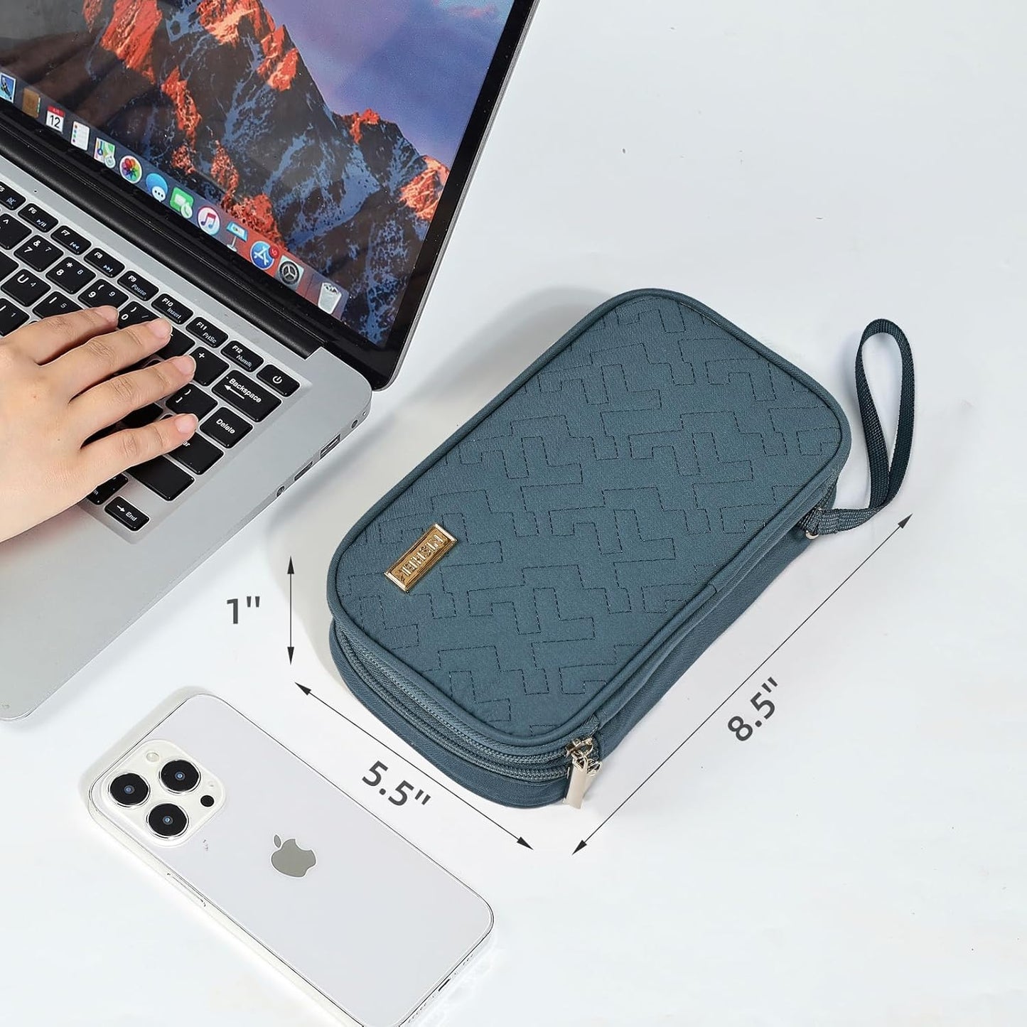 NISHEL Travel Cord Organizer Case, Double Layers Tech Electronic Bag, Essentials for Charger, Cable, Phone, Flash drive,Lake-Blue