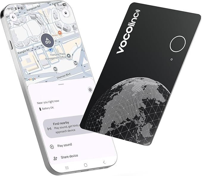 VOCOlinc Air Tag Smart Card for Android & iOS, New Dual System Rechargeable Wallet Tracker Work with Google Find Hub or Apple Find My APP, Item Finder Locator for Luggage, Suitcase. Slim 1.6mm, 1 Pack
