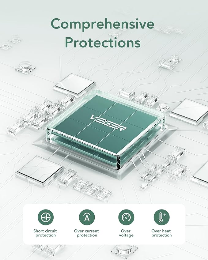 VEGER Portable Charger with Built-in AC Plug and Cables, All in One 10000mAh Ultra Slim Power Bank Travel Essentials, 15W Fast Charging Battery Pack Compatible with iPhone, Samsung, Android (Green)