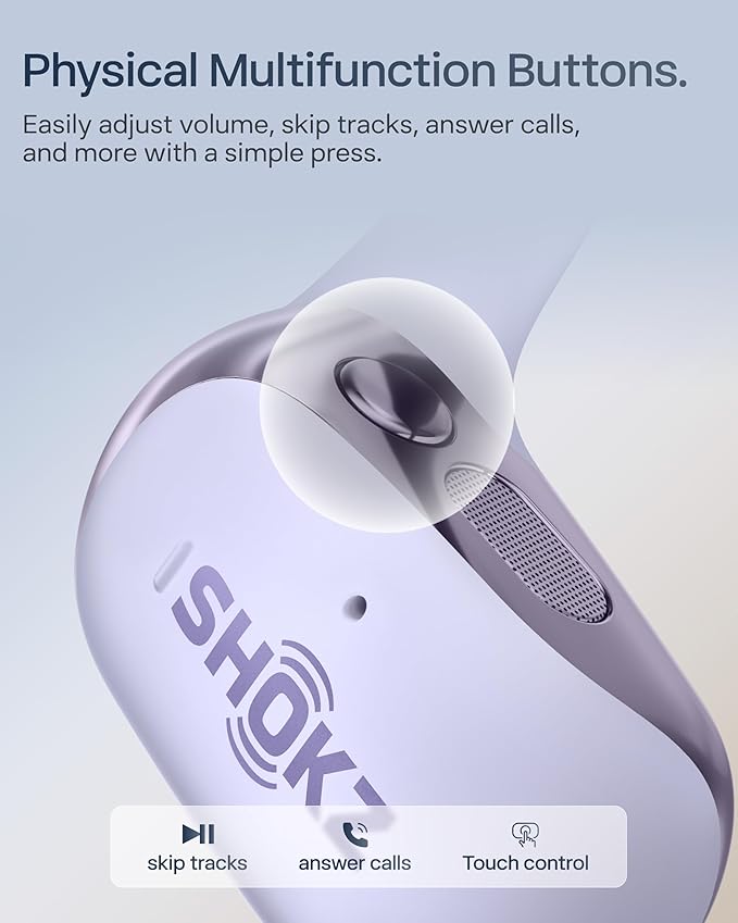 SHOKZ New OpenFit 2+ Open-Ear Headphones,Dolby Audio Enabled,Comfortable Earbuds with Soft Ear Hooks,48H Playtime,IP55 Water-Resistant,USB-C Fast Charging,Wireless Charging - Online Exclusive Purple