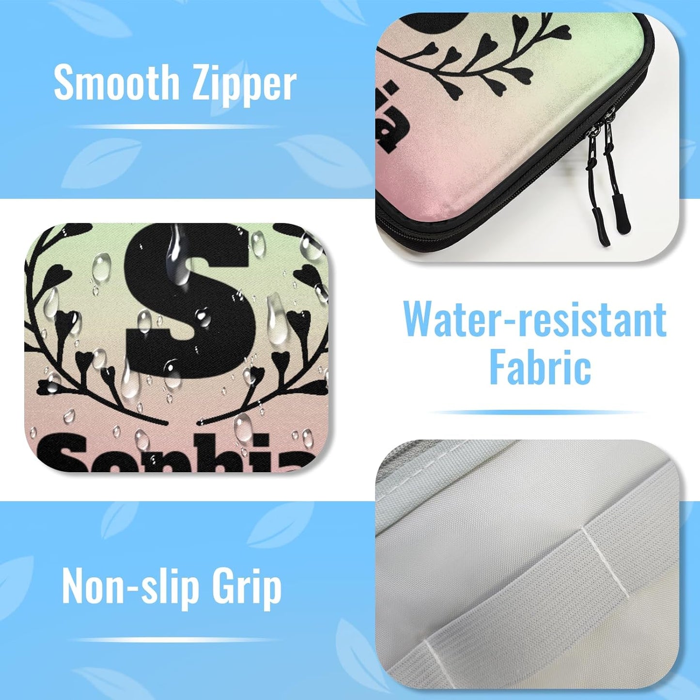 Custom Electronics Organizer Travel Case Personalized Name Initials Cable Charger Cord Tech Organizer Pouch Accessories Bag