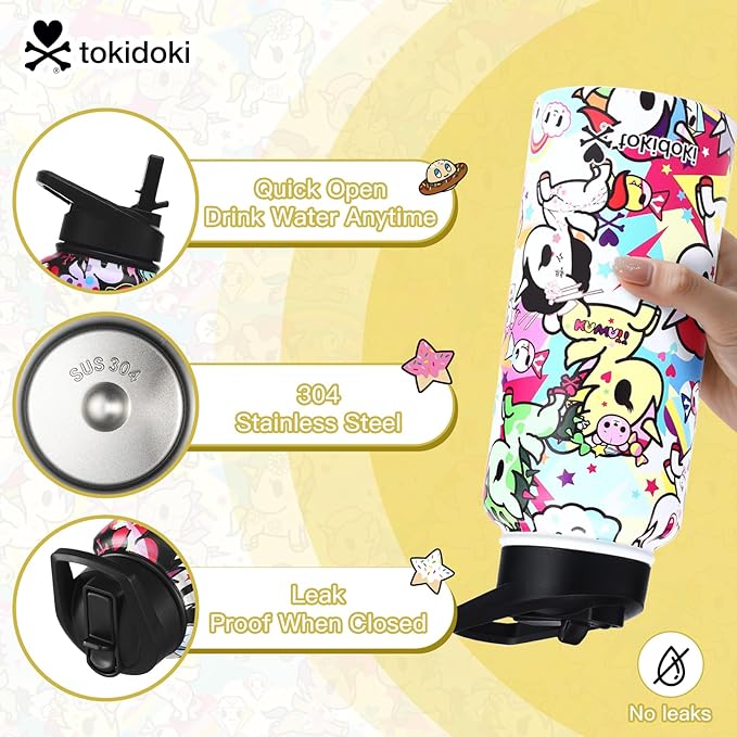 Tokidoki Unicorno 32OZ Water Bottle with straw Anime Cartoon Reusable Insulated Water Bottle Cup Tumbler with Leak Proof Flip for Outdoor Gym (unicorno-01)