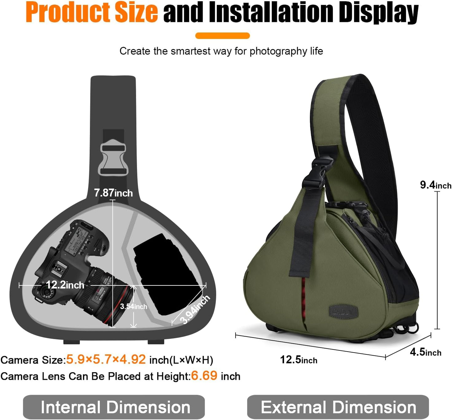 CADeN Camera Bag Sling Backpack Camera Case Waterproof with Rain Cover Tripod Holder, Compatible for DSLR/SLR Mirrorless Cameras (Canon Nikon Sony Pentax) and Accessories Green