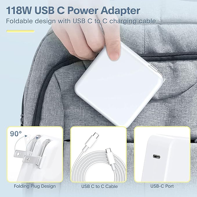 Mac Book Pro Charger - 118W USB C Fast Charger Power Adapter Compatible with MacBook Pro & MacBook Air 13, 14, 15, 16 inch, M1 M2 M3 M4 M5, New ipad Pro and All USB C Device, 6.6ft Charge Cable