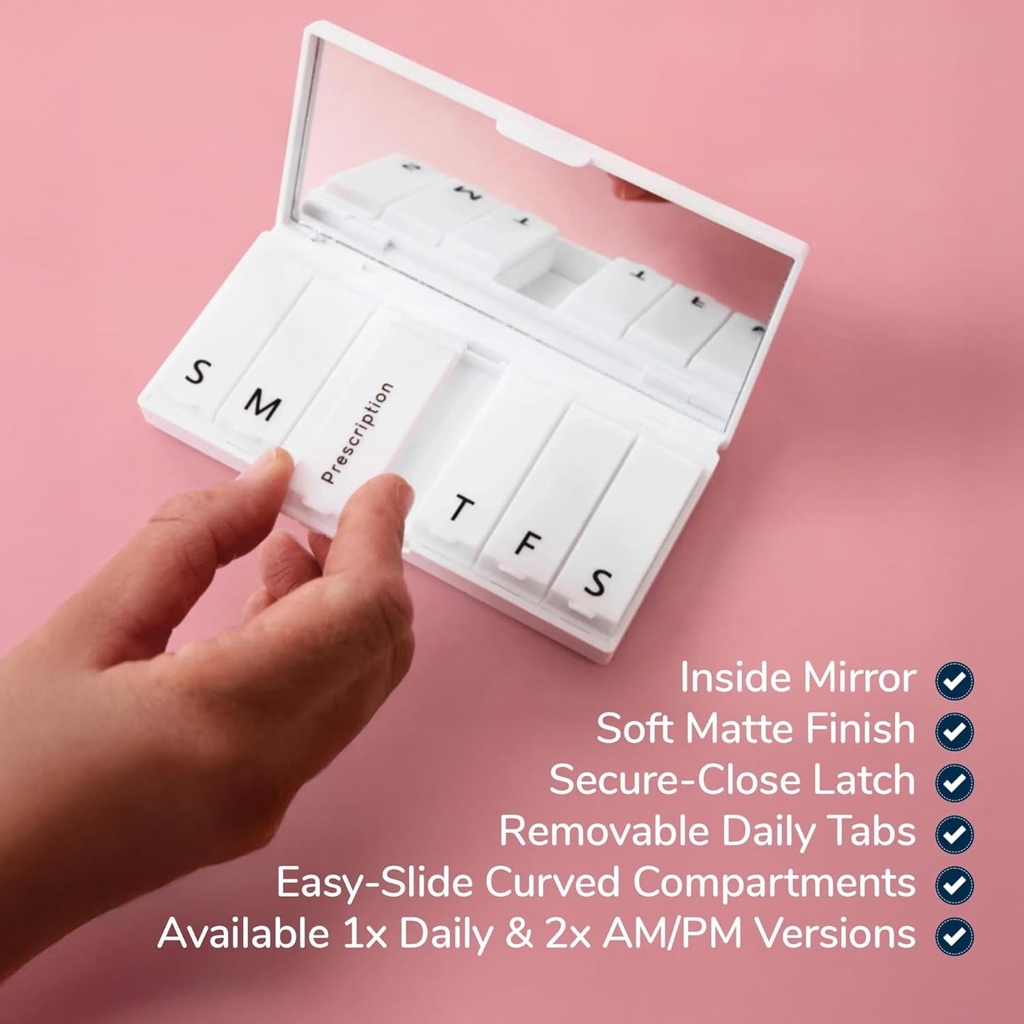 PORT X POLISH Designer Weekly Pill Box Organizer (Single 1X Daily, Charcoal Gray) | Compact, Stylish 7-Day Vitamin Supplement Case | Cute Portable Mini Travel Medicine Carrier | BPA-Free Pillbox Caddy