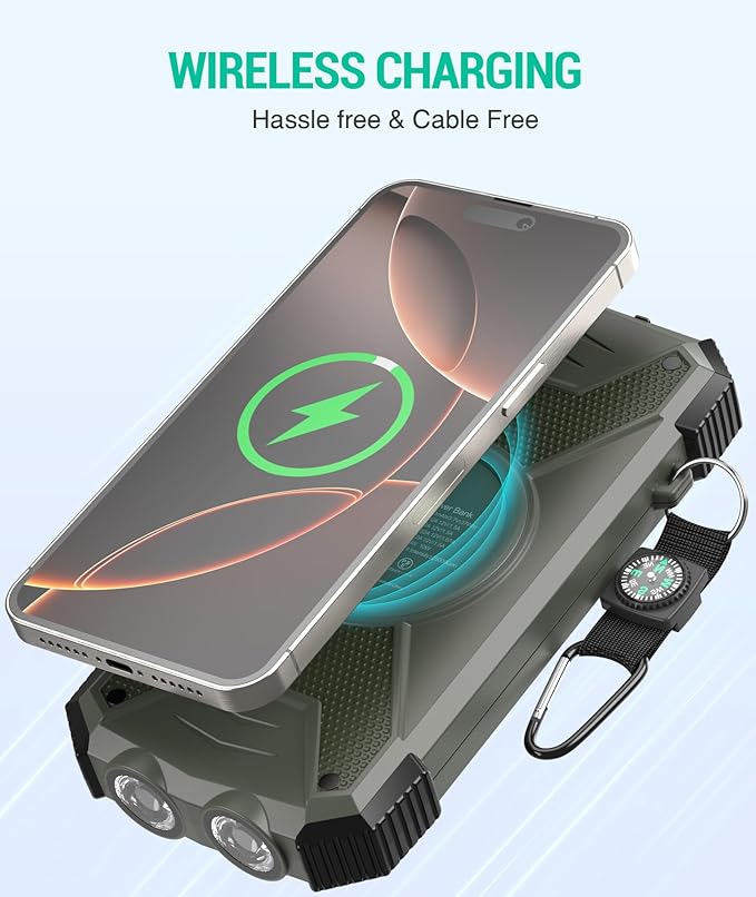 BLAVOR Solar Power Bank 10,000mAh, Portable Wireless Charger, 20W Fast Charging External Battery Pack with USB C for Cell Phones, Solar Panel Charging with Dual Flashlight for Camping