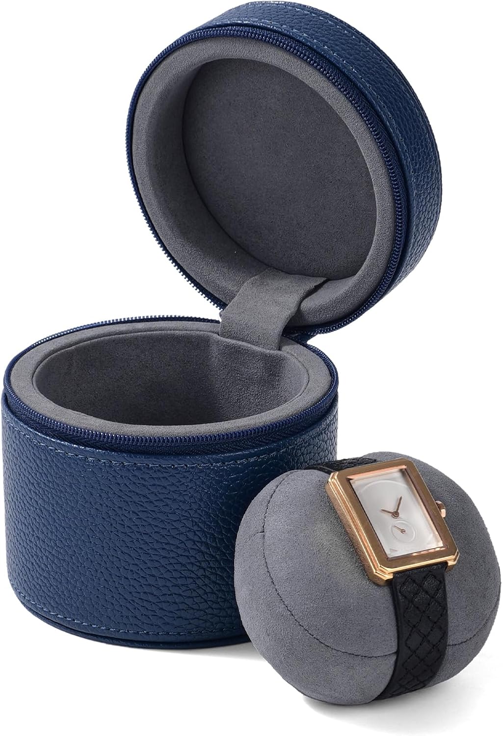 Oirlv Luxury Leather Watch Travel Case Single Watch Case with Removable Pillow(Blue)