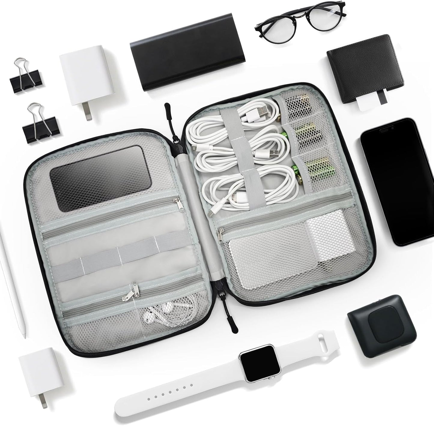 Custom Electronic Organizer Travel Case with Name Small Cable Storage Bag, Personalized Gifts Travel Essentials for Phone Cords Charger Accessories, Black