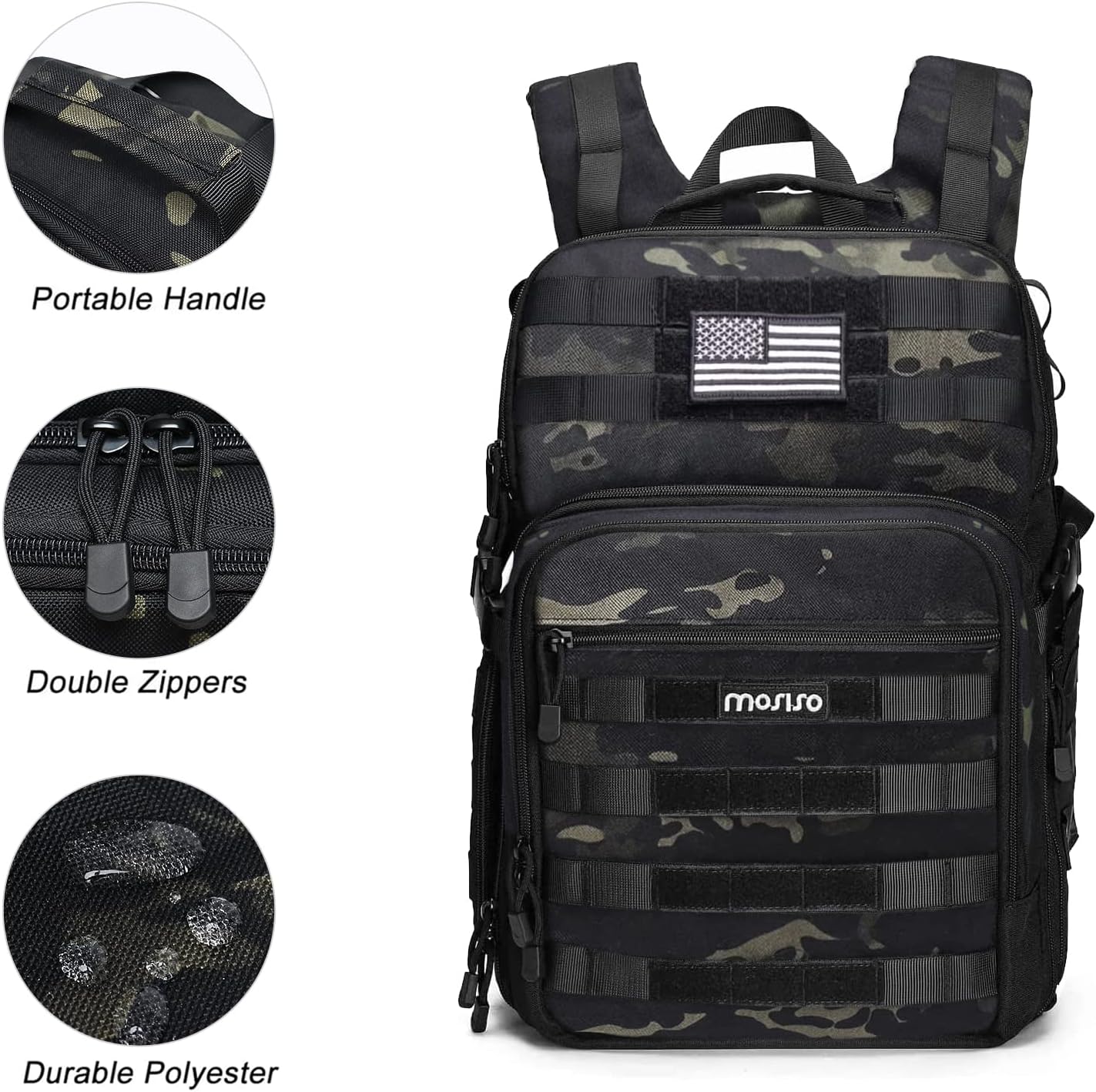 MOSISO Camera Backpack, DSLR/SLR/Mirrorless Photography Tactical Camera Bag Case with Tripod Holder & 15-16 inch Laptop Compartment & USA Flag Compatible with Canon/Nikon/Sony, Night Camouflage