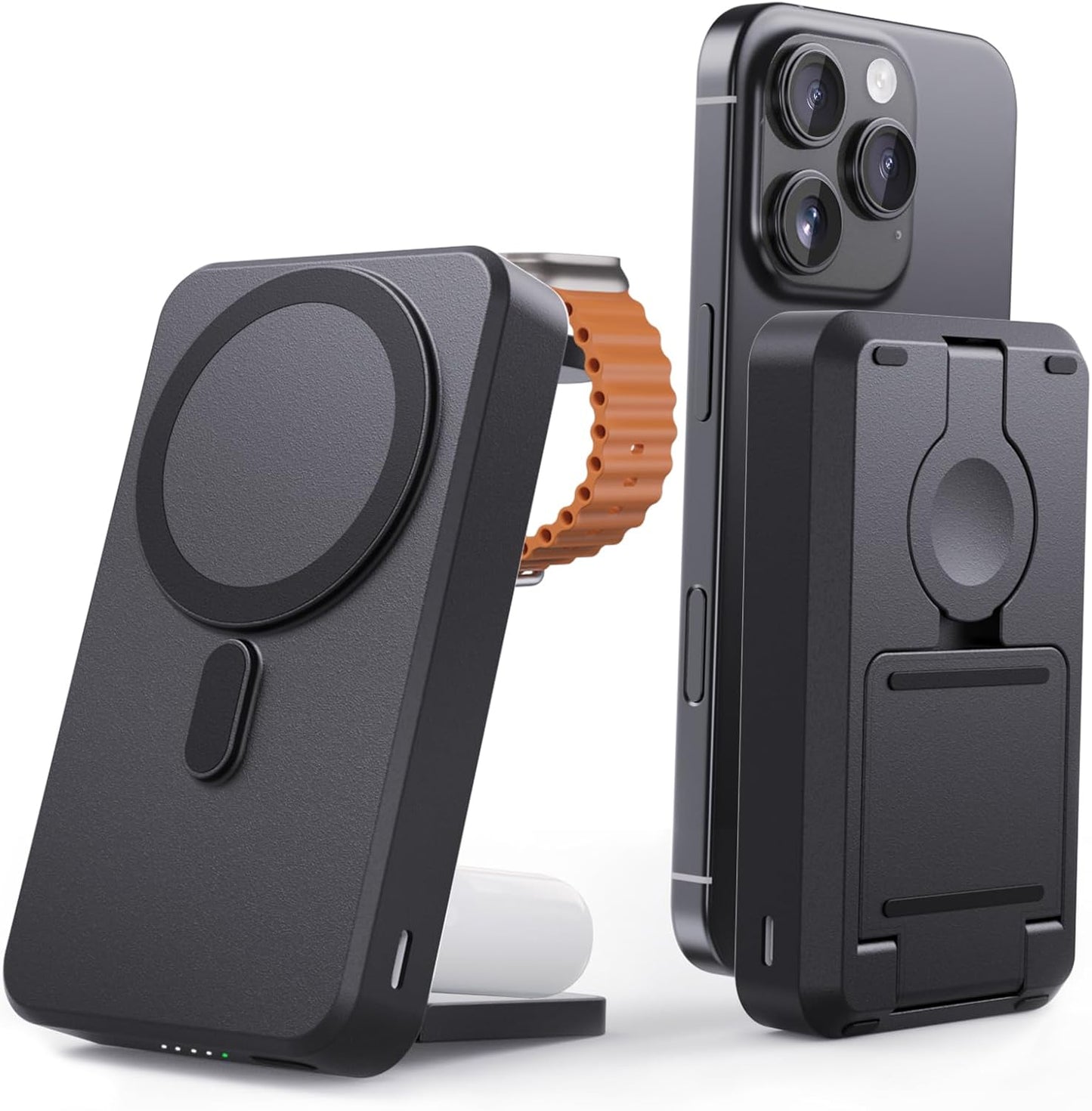 3-in-1 Portable Charger, 10000mAh Foldable Power Bank Fast Charging,MagSafe Charger Battery Pack Magnetic,Travel Wireless Charging Station for iPhone 16/15/14/13/12,iWatch, Air pods, Black