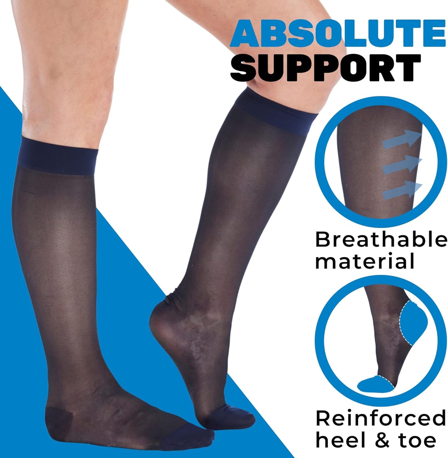 (3 Pairs - Closed Toe) Made in USA - Compression Stockings for Women 15-20mmHg - Sheer Compression Socks for Edema, Pregnancy, Diabetic, Post Surgery Recovery - Navy, Small - A101NV1-3