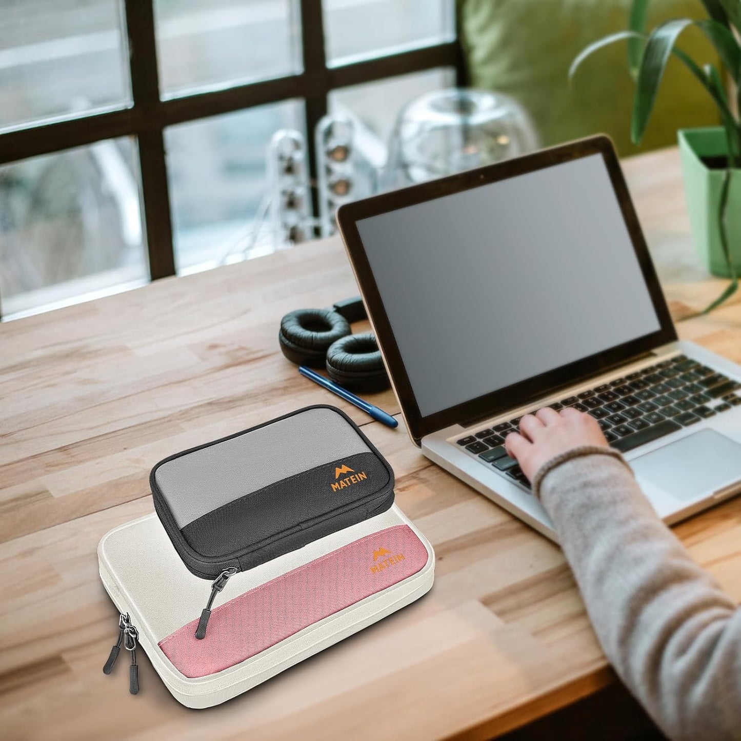 MATEIN Tech Organizer Travel Case 2 Pack for Couple, Water Resistant Charging Cord Organizer for Travel Accessories, Portable Electronics Bag for Purse, Cable, Phone & Wireless Mouse, Gifts for Work