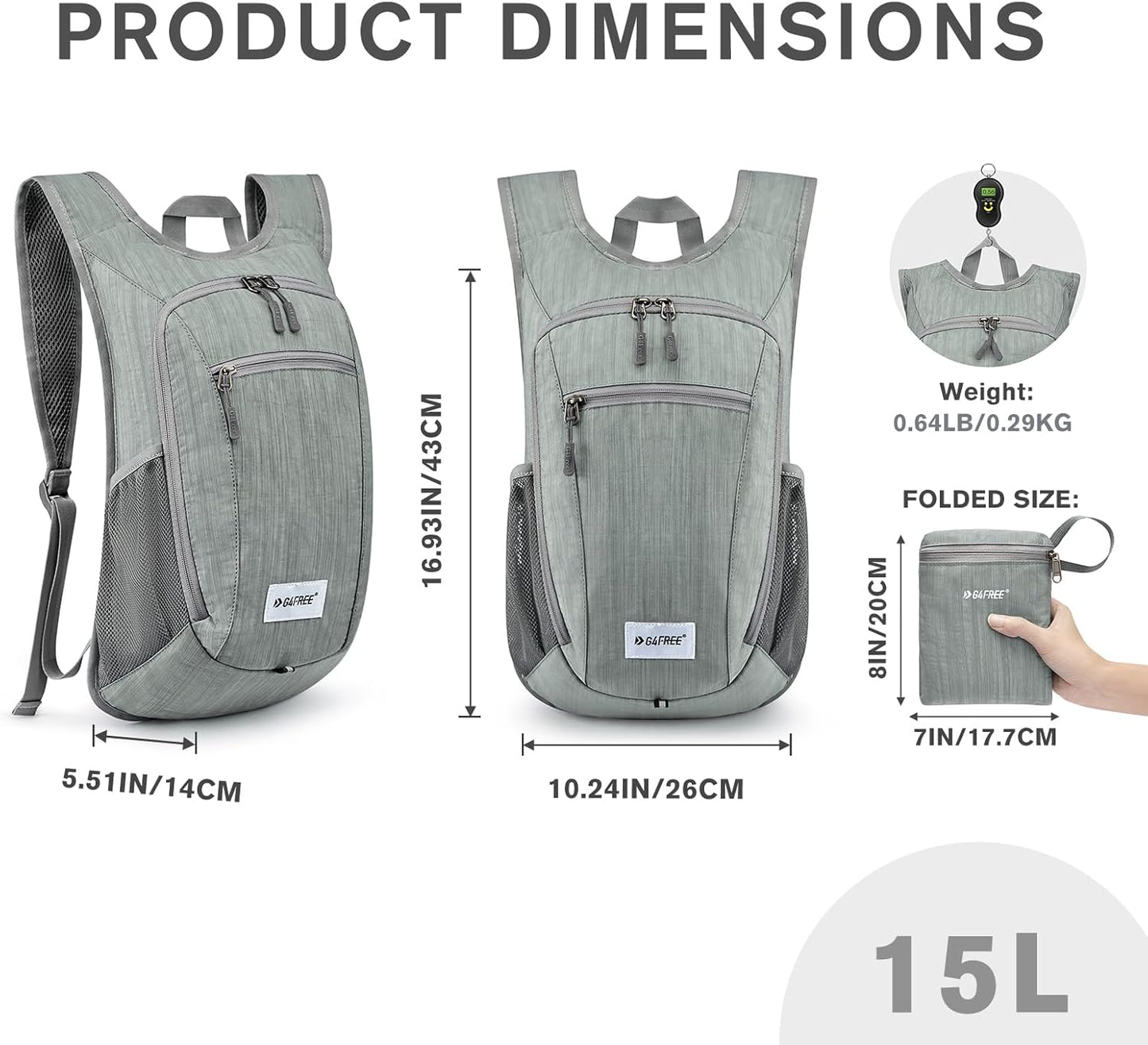 G4Free 10L/15L Hiking Backpack Lightweight Packable Hiking Daypack Small Travel Outdoor Foldable Shoulder Bag