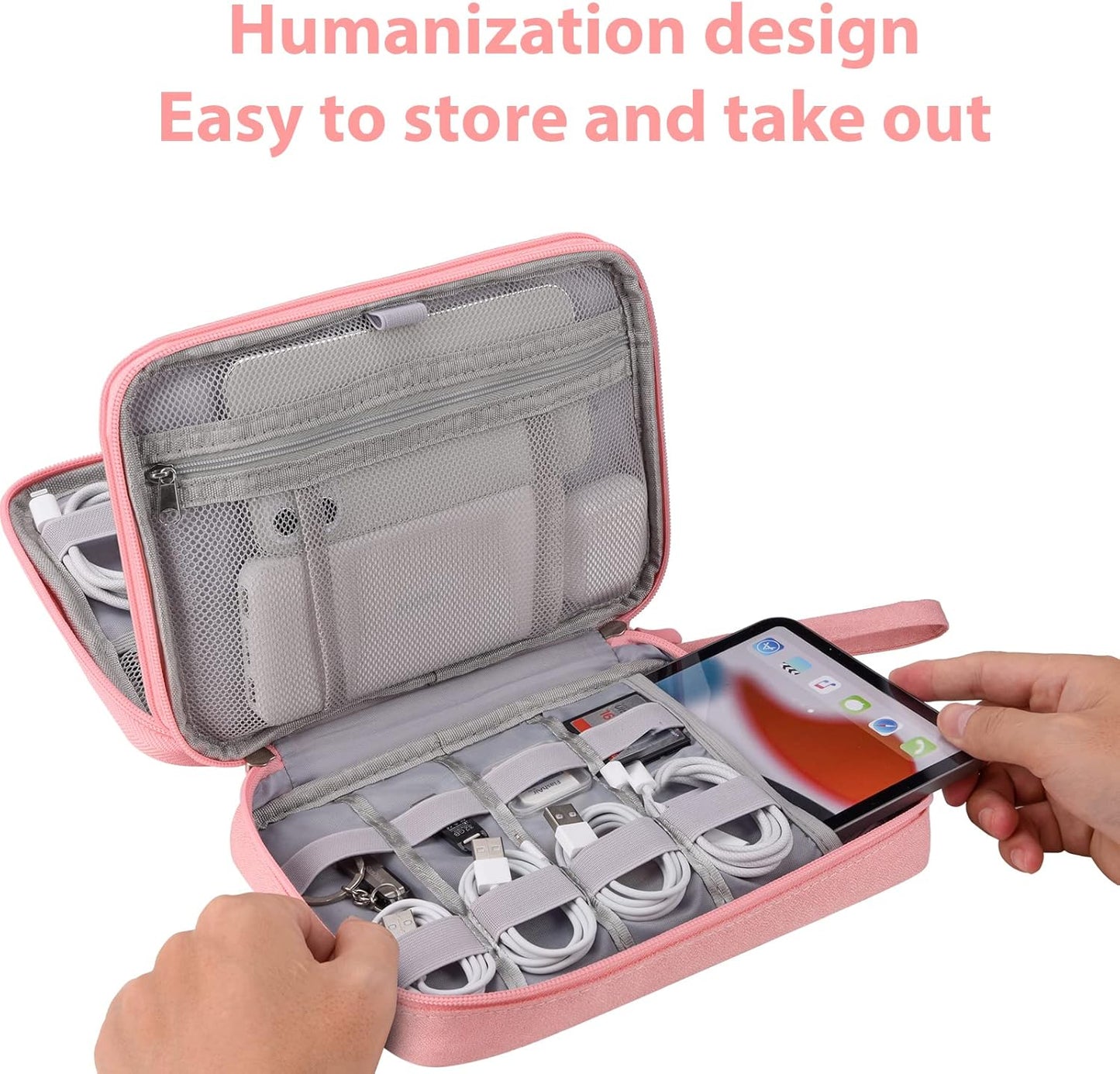 DDgro Charge Organizer Case Bag, Electronics Travel Pouch for Cable & Cords, Tech Accessories (Large, Pink)