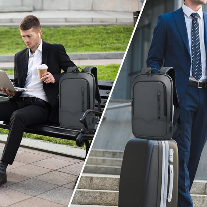 hk Backpack for Men Business Slim Backpack with USB Charger Computer Lightweight Anti-theft Travel (Dark Grey, 15.6 Inch)