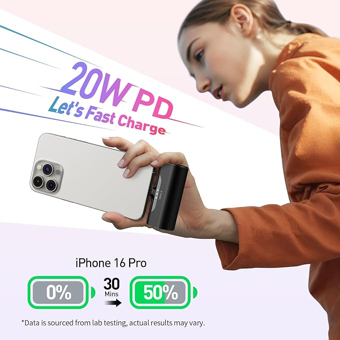 iWALK Portable Charger for iPhone 17/16/15 USB-C Small Power Bank 20W 4,500mAh Fast Charging Battery Pack Compatible with iPhone 15/16/17 Plus/17 Pro/17 Pro Max, Samsung Galaxy S25/S24/S23 Android