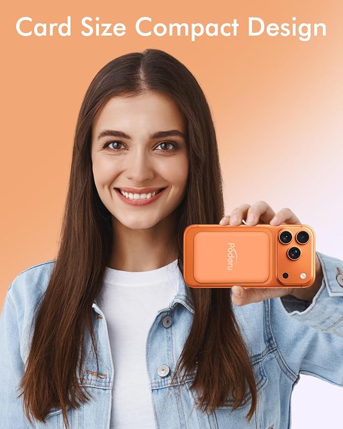 podoru for Magnetic Battery Pack, 5000mAh Magnetic Power Bank with Type-C Cable 20W PD Fast Charging Lighting Input Wireless Portable Charger for iPhone 17/16/15/14/13/12/ All Series-Orange