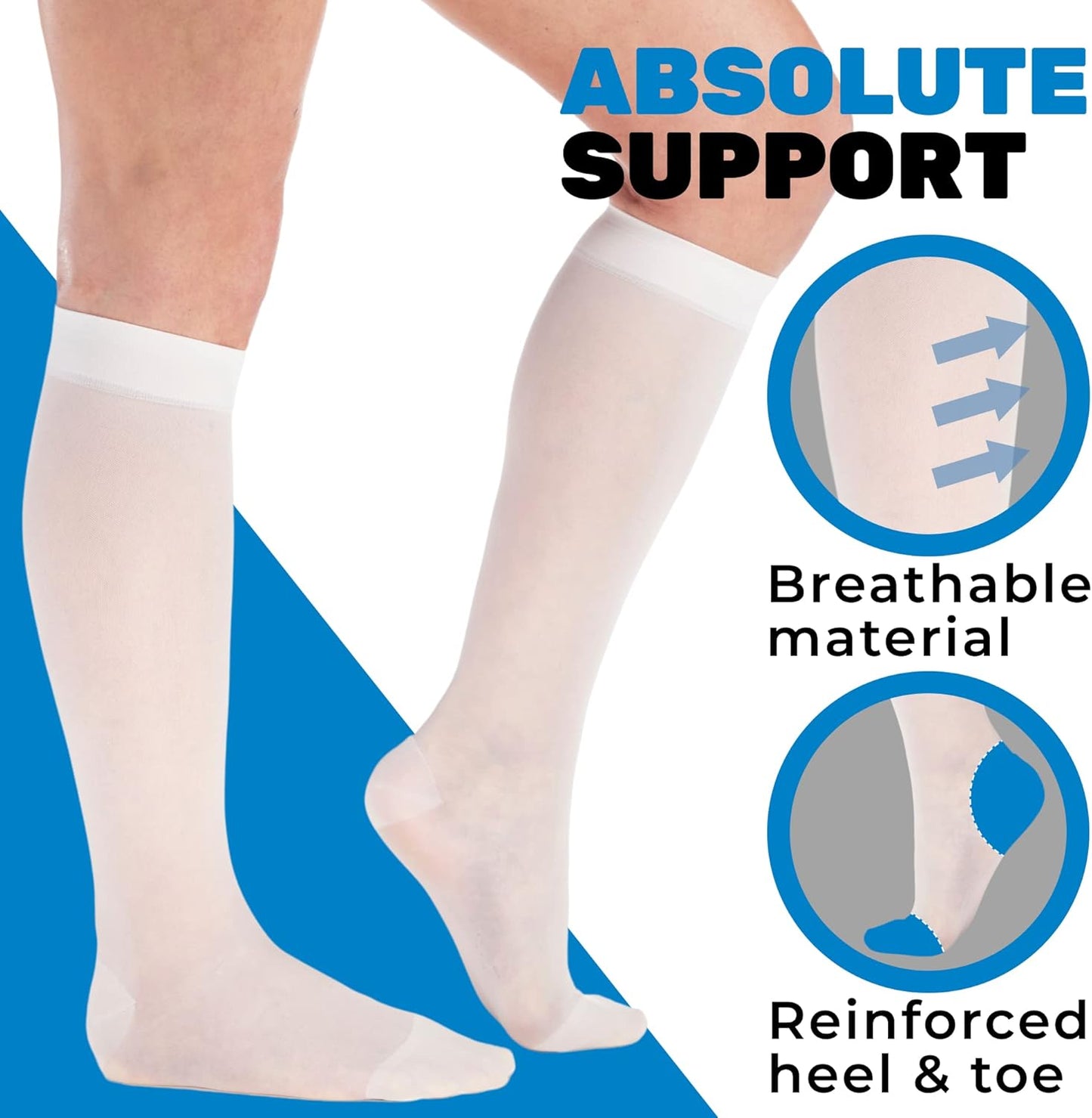 (3 Pairs - Closed Toe) Made in USA - Sheer Compression Stockings for Women 15-20mmHg - Womens Compression Socks for Circulation during Travel, Airplane, Sport, Athletic - White, X-Large - A101WH4-3
