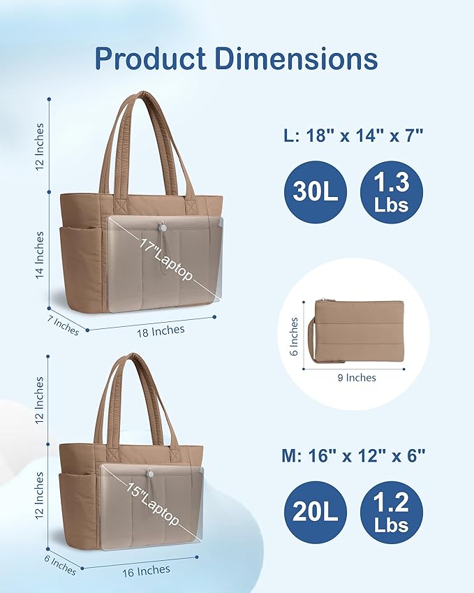TOPDesign Puffy Tote Bag for Women with Cup Holder & Laptop Compartment & Cosmetic Bag & Trolley Sleeve for Work, Travel
