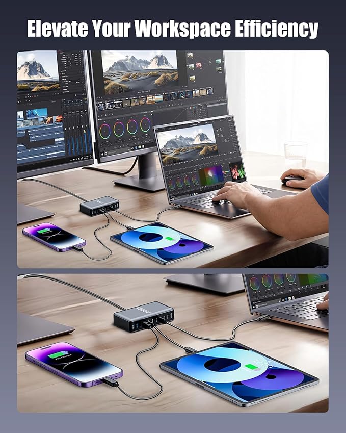 880W USB C Charger Block,10-Port USB C Charging Station GaN IV Travel Essentials Multiple Port Charging Station,100W Laptop Fast Charger Adapter for MacBook Pro/Air,DELL,iPad,iPhone,Samsung Galaxy