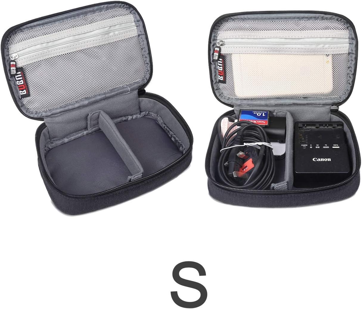 BUBM 3pcs Double Layer Electronic Organizer, Travel Gadgets Bag for Cables, External Flash Drive, Mouse, Memory Card, Power Bank and More, Compact and Multi-purpose, Black