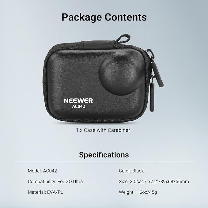 NEEWER Storage Case Compatible with Insta360 GO Ultra, Protective Portable Travel PU Hard Shell Carrying Bag with Mesh Pocket & Carabiner, Action Camera Accessories, AC042