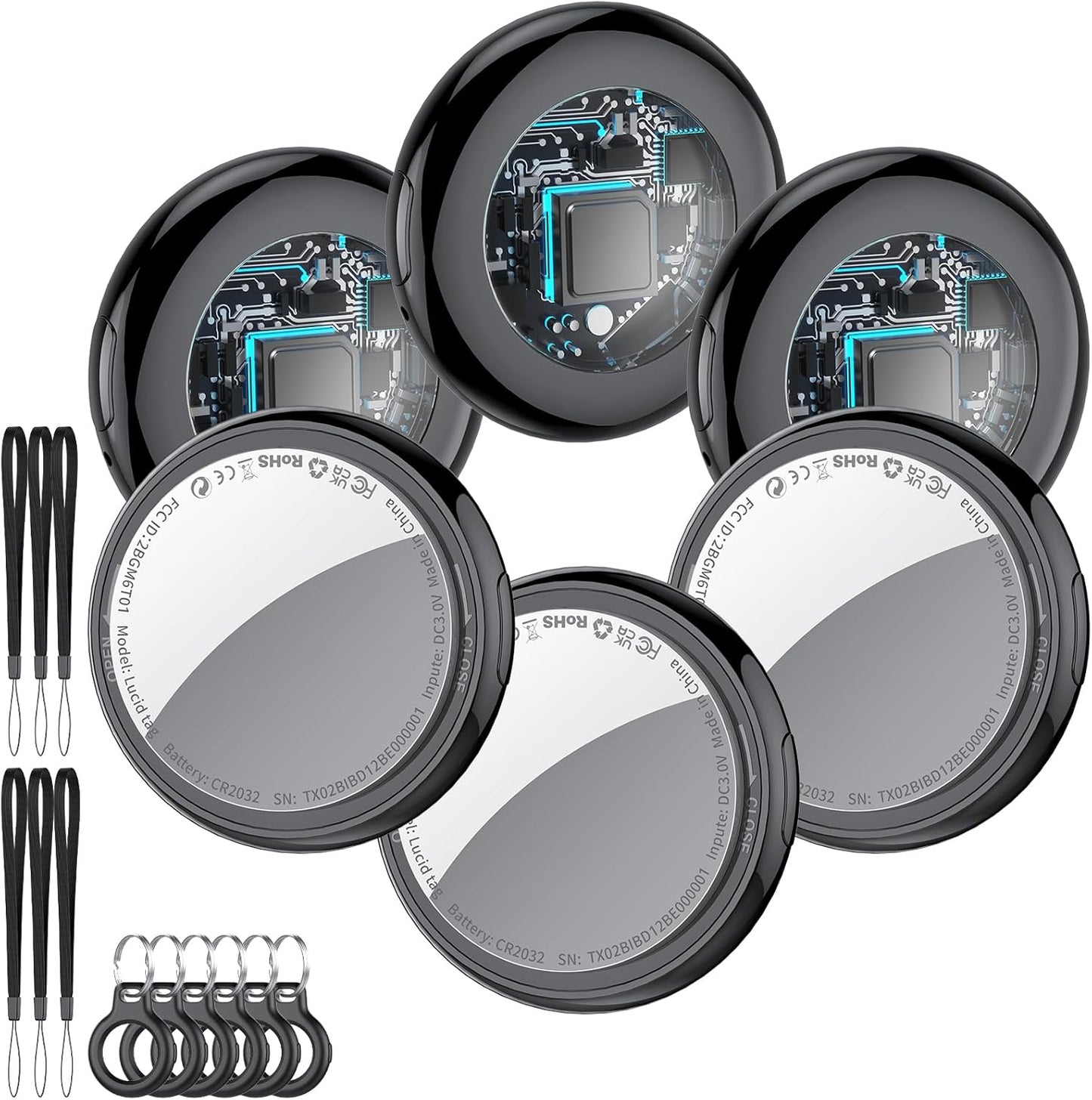 2025 New [Apple MFi Certified] (iOS Only) Air Tracker Tags-6 Pack, Bluetooth Tracker for Apple Find My, Replaceable Battery, Key Finder and Item Locator Smart Tag for Keys, Bags, Luggage, Pets, Black