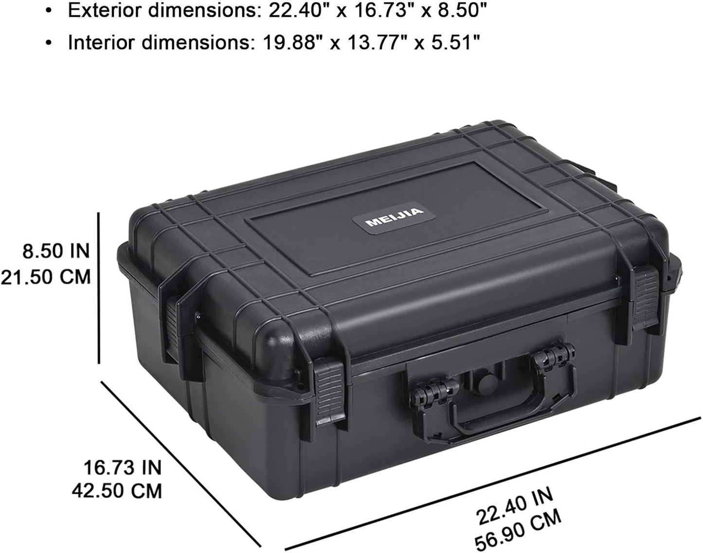 MEIJIA Portable Waterproof Protective Hard Case, Camera Case with Customizable Fit Foam Inserted,Fit Use of Drones,Camera,Equipments, Elegant Black (22.4"X16.73"X8.46")