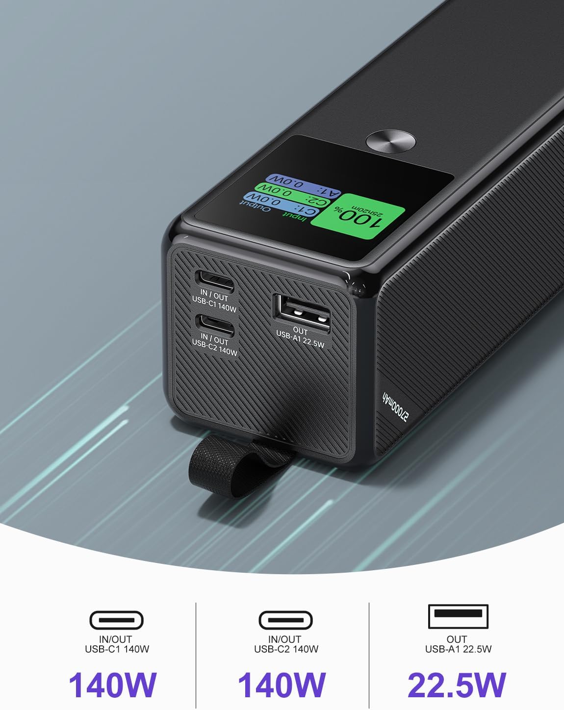 140W Power Bank, 27600mAh 3-Port PD3.1 Portable Charger Power Bank/ Portable Phone Charger with 140W C Port for Phone 16/15/14/13/12 Series, Ma-Book/Pad, Laptop, Tablet, Samsung, Steam Deck, Dell XPS