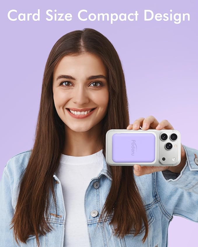 podoru for Magsafe Battery Pack, 5000mAh Magnetic Power Bank with Type-C Cable 20W PD Fast Charging Lighting Input Wireless Portable Charger for iPhone iPhone 17/16/15/14/13/12/ All Series-Purple