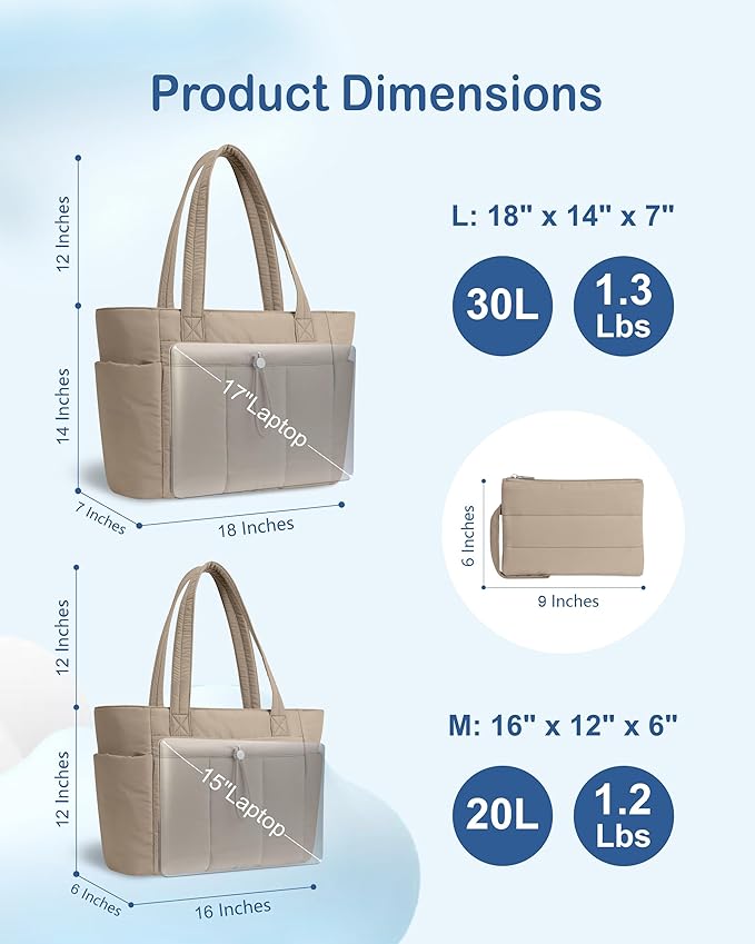 TOPDesign Puffy Tote Bag for Women with Cup Holder & Laptop Compartment & Cosmetic Bag & Trolley Sleeve for Work, Travel