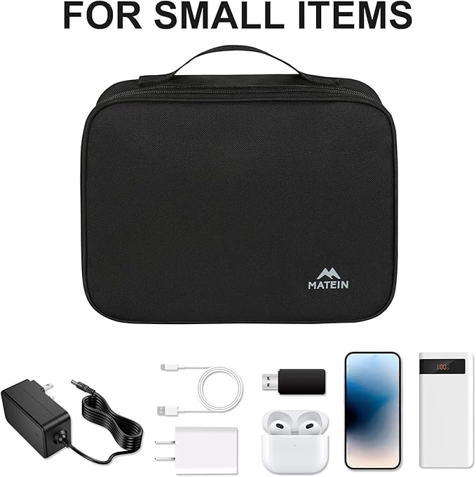 MATEIN Electronic Organizer Travel Case, Small Double Layers Cable Organizer for Travel Accessories, Water Resistant Portable Tech Case for Phone, Cords, Charger, Earphone, Tech Gifts, Black
