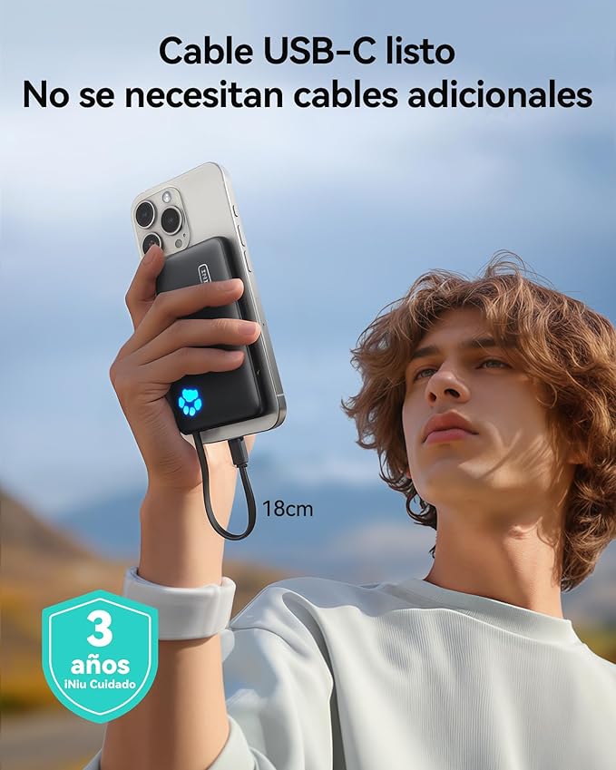 INIU Portable Charger, Slim 10000mAh Power Bank with Build in USB-C Cable, 45W Fast Charging Mini Battery Pack, Travel Trip Flight Cruise Ship Essentials for College Student Travelers Boy Girl, Orange