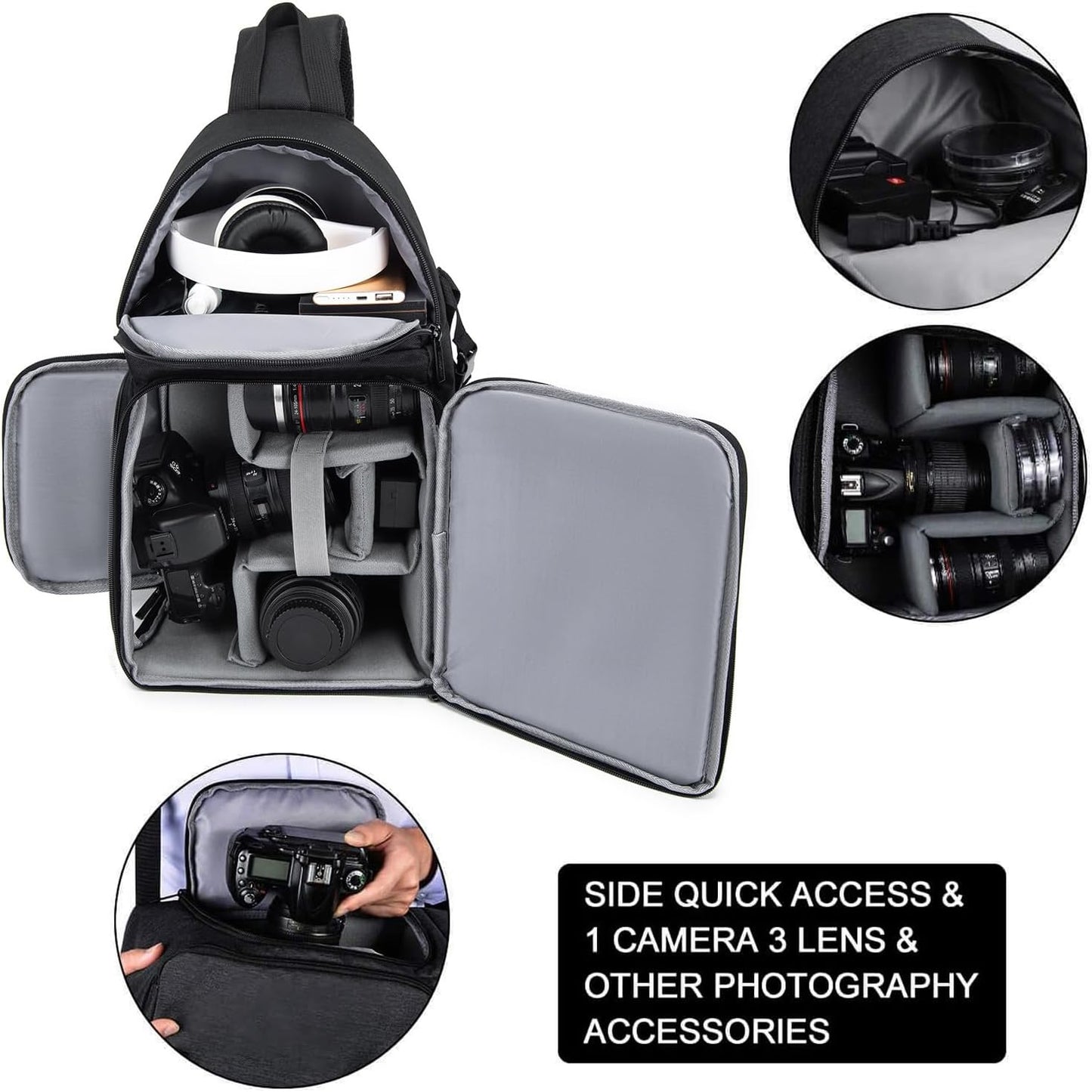 CADeN Camera Bag Sling Backpack for DSLR/SLR Mirrorless Camera Waterproof, Camera Case Compatible for Sony Canon Nikon Camera and Lens Tripod Accessories Black