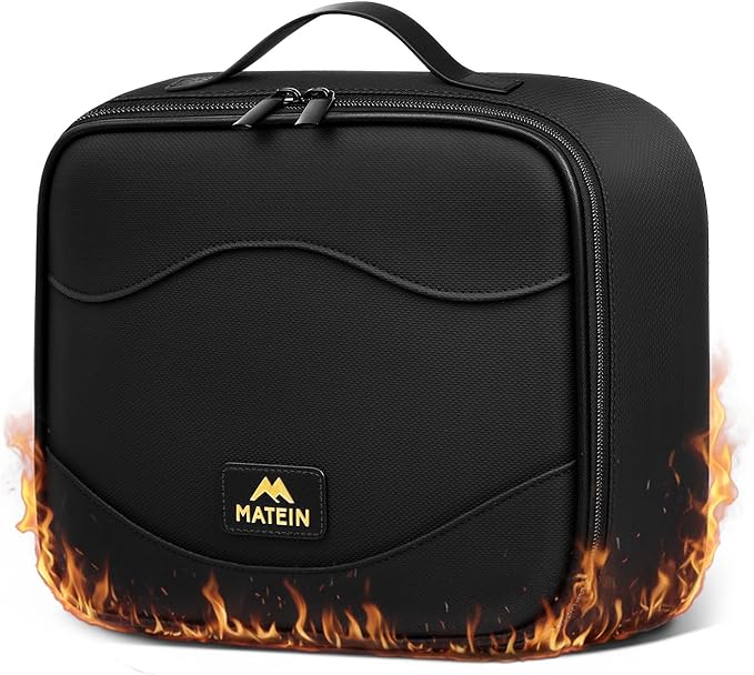 MATEIN Fireproof Travel Electronic Organizer for Women, 2-in-1 Tech Cable Organizer Pouch & Makeup Bag with Mirror, Water Resistant Portable Storage for Cosmetics, Charger, Electronics Accessories