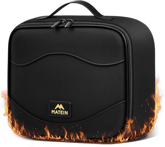 MATEIN Fireproof Travel Electronic Organizer for Women, 2-in-1 Tech Cable Organizer Pouch & Makeup Bag with Mirror, Water Resistant Portable Storage for Cosmetics, Charger, Electronics Accessories