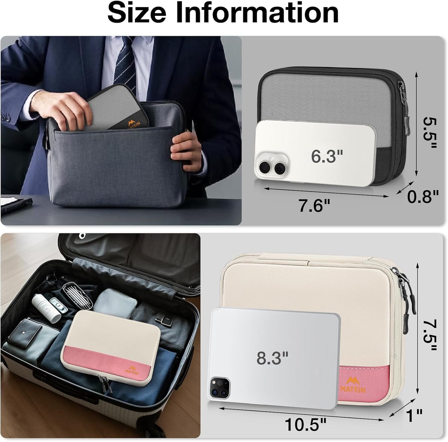 MATEIN Tech Organizer Travel Case 2 Pack for Couple, Water Resistant Charging Cord Organizer for Travel Accessories, Portable Electronics Bag for Purse, Cable, Phone & Wireless Mouse, Gifts for Work