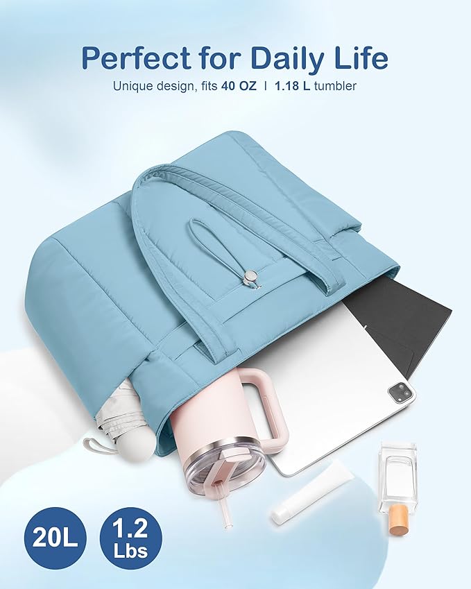 TOPDesign Puffy Tote Bag for Women with Cup Holder & Laptop Compartment & Cosmetic Bag & Trolley Sleeve for Work, Travel