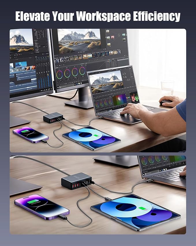 440W USB C Charger Block,8-Port USB C Charging Station GaN IV Travel Essentials Multiple Port Charging Station,65W Laptop Fast Charger Adapter for MacBook Pro/Air,DELL,iPad,iPhone,Samsung Galaxy