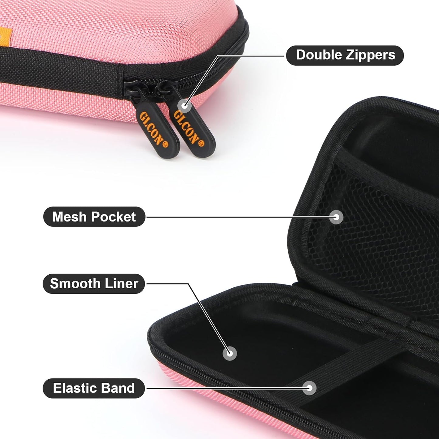 GLCON Electronic Organizer Travel Case - Shockproof Carrying Case Hard Protective Tech Pouch for Power Bank, Earbuds, Hard Drive, Smartphone, Cable, Charger, Adapter - Small Zipper Storage Bag - Pink