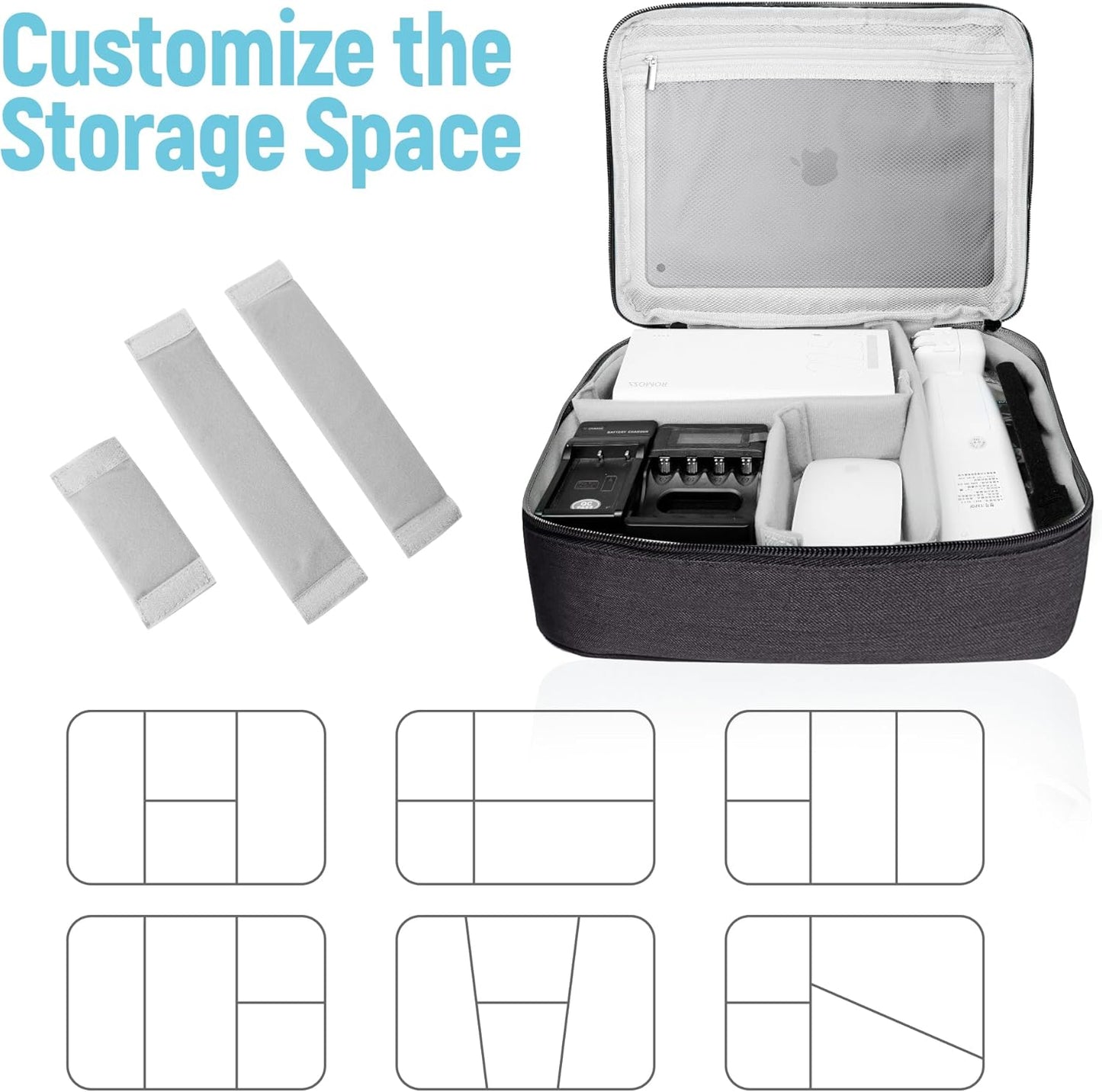 Electronics Travel Organizer,Large Double Layer Portable Waterproof Travel Organizer Bag for Charging Cable Storage,Ipad,Power Bank,Hard Drive,for Travel,Business,5pcs Cable Ties-Sky Blue