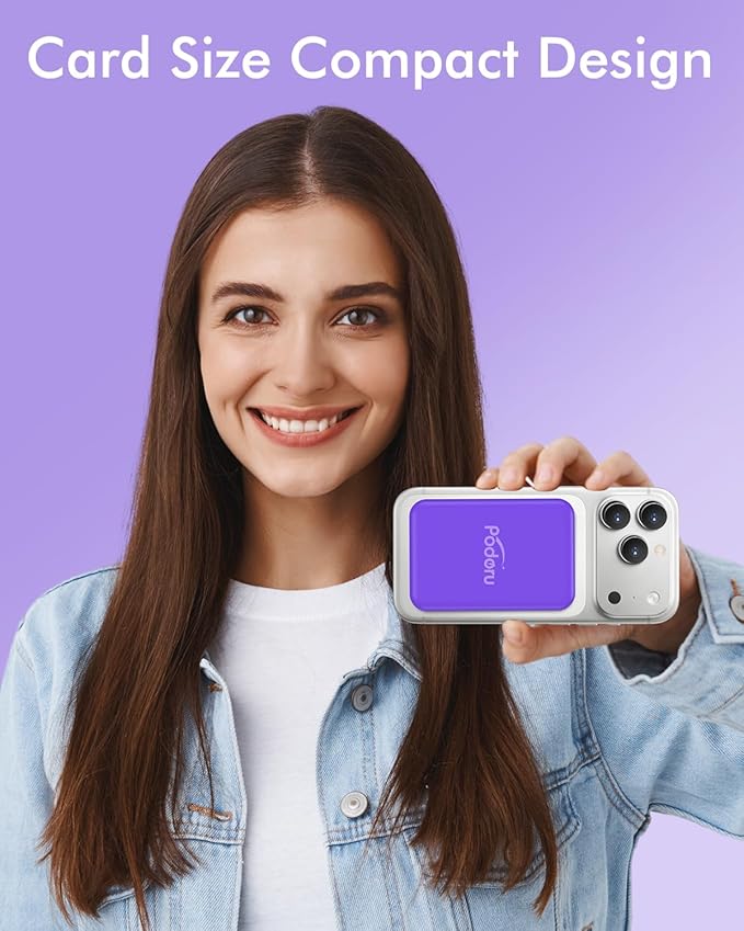 podoru for Magsafe Battery Pack, 5000mAh Magnetic Power Bank with Type-C Cable 20W PD Fast Charging Lighting Input Wireless Portable Charger for iPhone 17/16/15/14/13/12/ All Series-Demon Purple