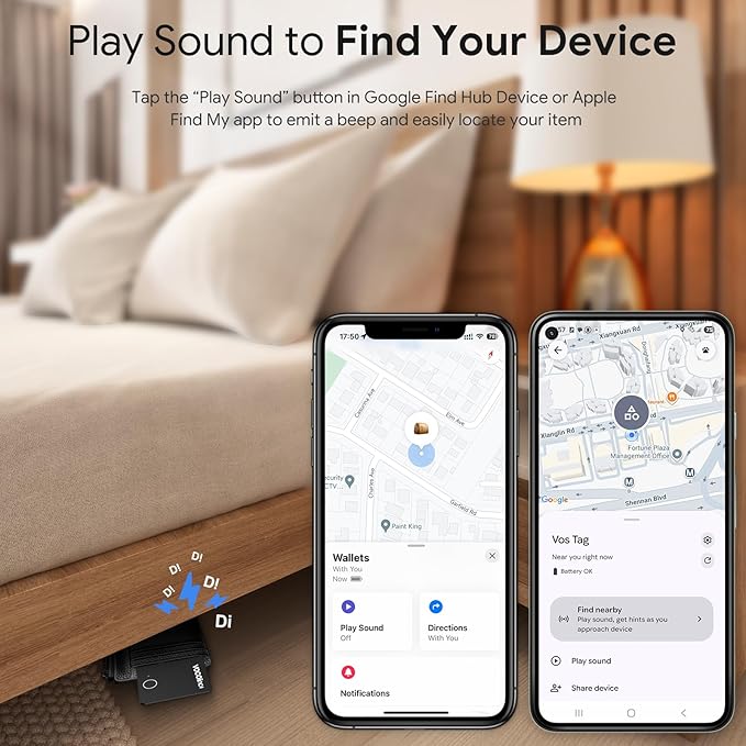 VOCOlinc Air Tag Smart Card for Android & iOS, New Dual System Rechargeable Wallet Tracker Work with Google Find Hub or Apple Find My APP, Item Finder Locator for Luggage, Suitcase. Slim 1.6mm, 1 Pack