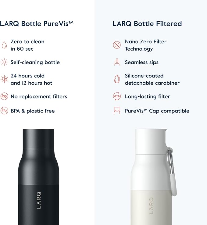 LARQ Bottle PureVis 17 oz - Self-Cleaning and Insulated Stainless Steel Water Bottle with UV Water Purifier and Award-winning Design | Reusable & Travel Friendly, Obsidian Black