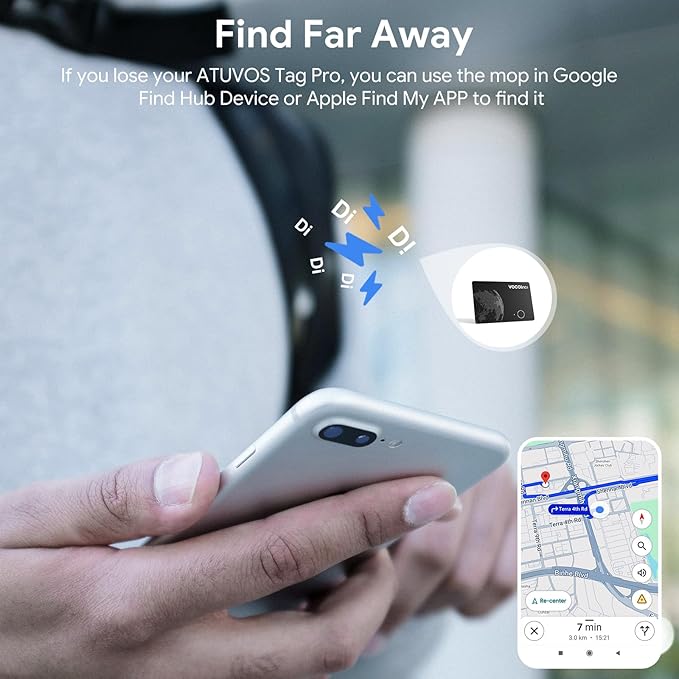 VOCOlinc Air Tag Smart Card for Android & iOS, New Dual System Rechargeable Wallet Tracker Work with Google Find Hub or Apple Find My APP, Item Finder Locator for Luggage, Suitcase. Slim 1.6mm, 1 Pack