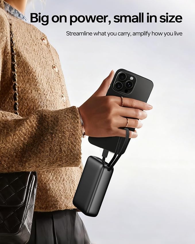 Portable Charger 50000mAh Power Bank,Portable Phone Charger with 2 Built in Cables,22.5W Fast Charging Travel Essentials Battery Pack for iPhone/iPad/MacBook/Android/Samsung Galaxy,Carbon Black