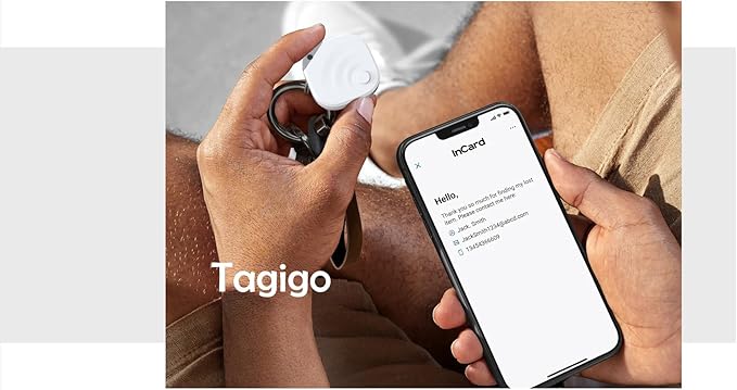 [2025 New, Designed in California], Tagigo Tracker, Compatible with Find Hub, Replaceable Battery, Ideal for Keys, Bags, Luggage, etc (Android Only - 4-Pack White)
