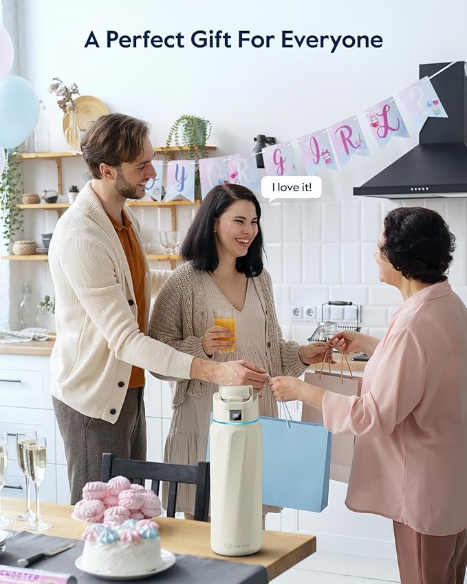 BOOST Smart Water Bottle with Reminder & Tracker, Double Wall Vacuum Insulated Bottles Stainless Steel, 32oz BPA-Free Wide Mouth for Gym, Office, School, Ideal Gift for Christmas, New Year