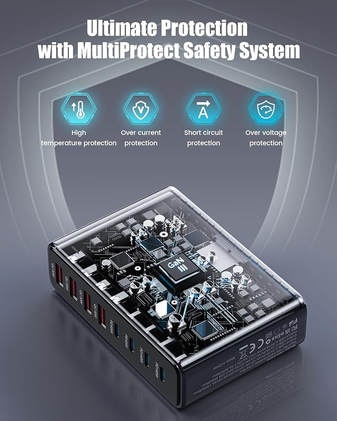 530W USB C Charger Block,8-Port USB C Charging Station GaN IV Travel Essentials Multiple Port Charging Station,100W Laptop Fast Charger Adapter for MacBook Pro/Air,DELL,iPad,iPhone,Samsung Galaxy
